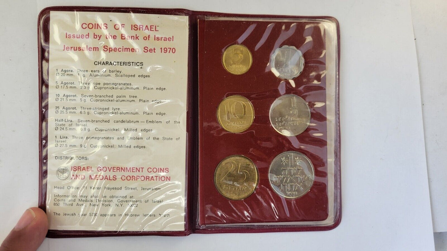 1970 Coins Of Israel 6 Coin Jerusalem Specimen Israel Govt Coins In Folder
