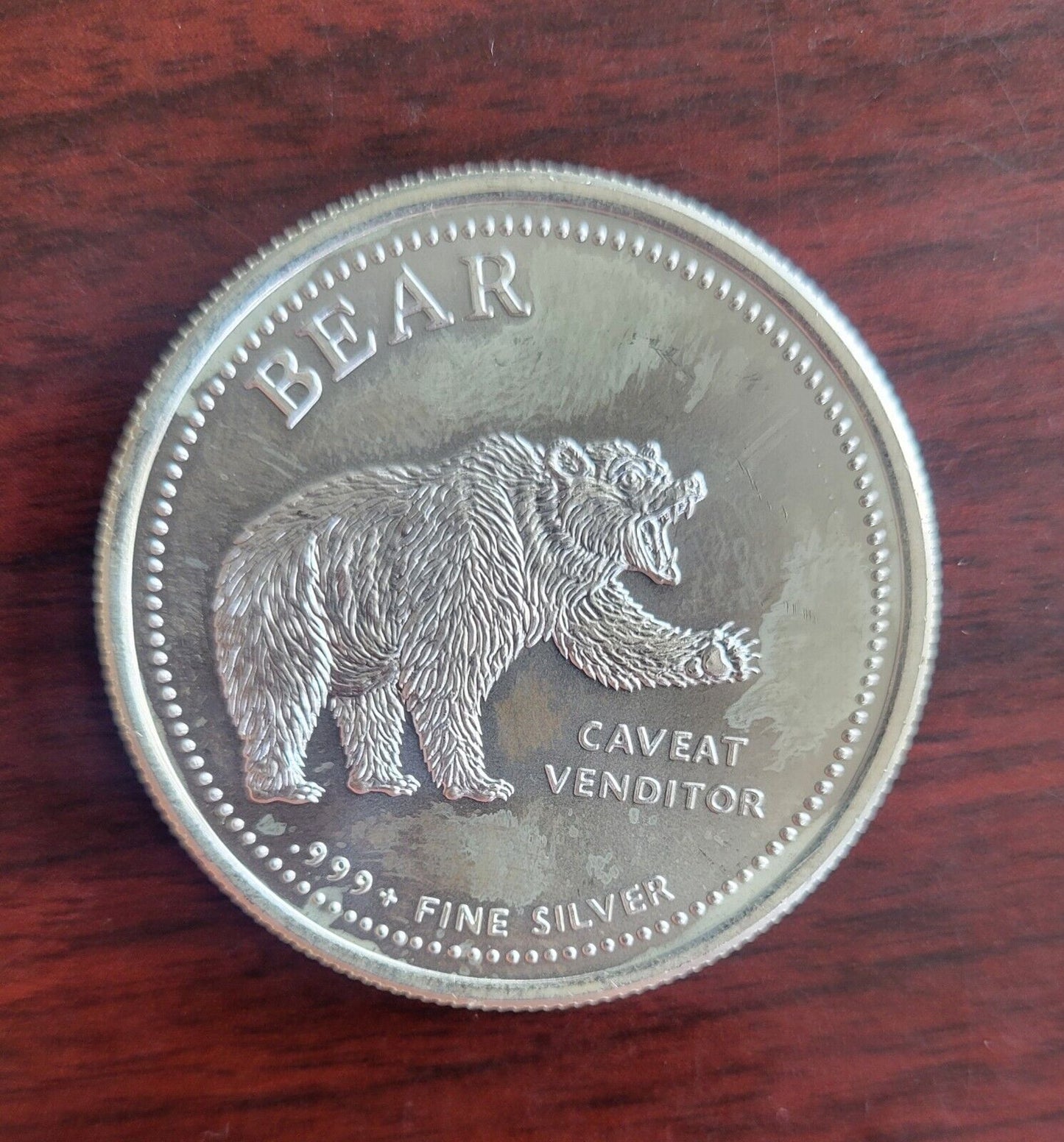 Bull and Bear design 1oz .999 Fine Silver Round Stock Market Caveat Emptor