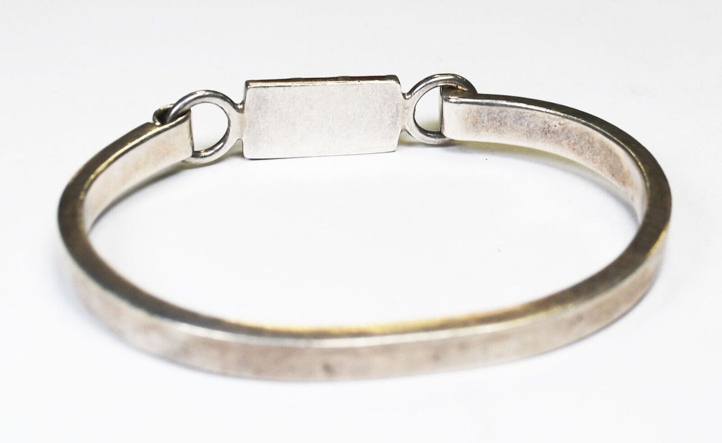 Sterling Mexico Red Jasper Stripe Inlay Hinged Bangle Bracelet 10mm 6-1/2" Wrist