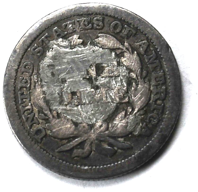 1850 10c Seated Silver Dime Ten Cents Philadelphia Damaged Reverse