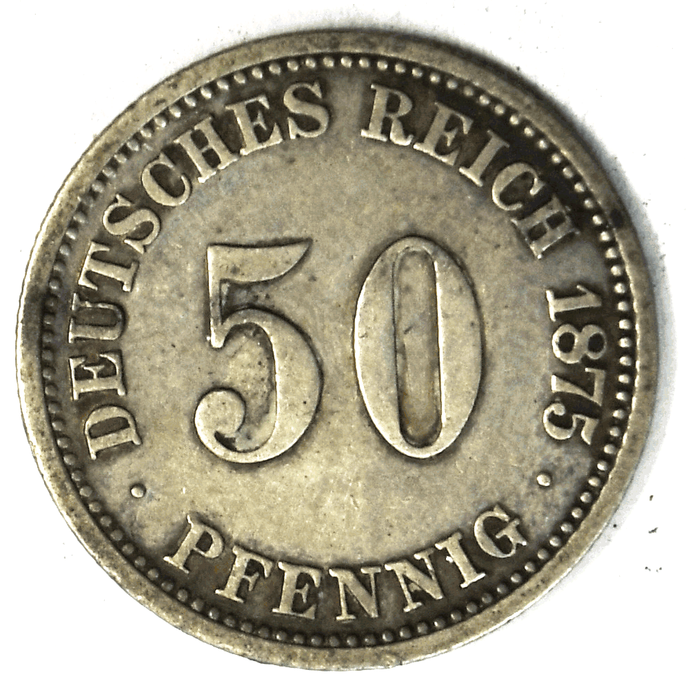 1875 C Germany Empire 50 Fifty Pfennig Silver Coin KM# 6