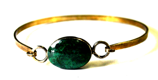 Sterling Silver Latch Hinged Chrysocolla Round Small Bangle Bracelet 13mm