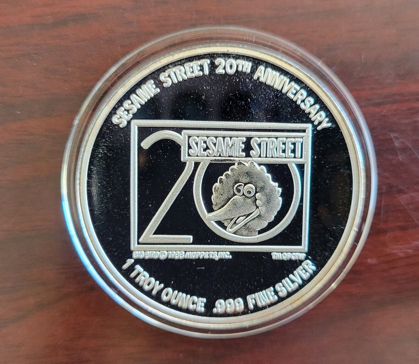 Ernie Sesame Street 20th Anniversary Enameled 1oz.Silver Round .999 Fine