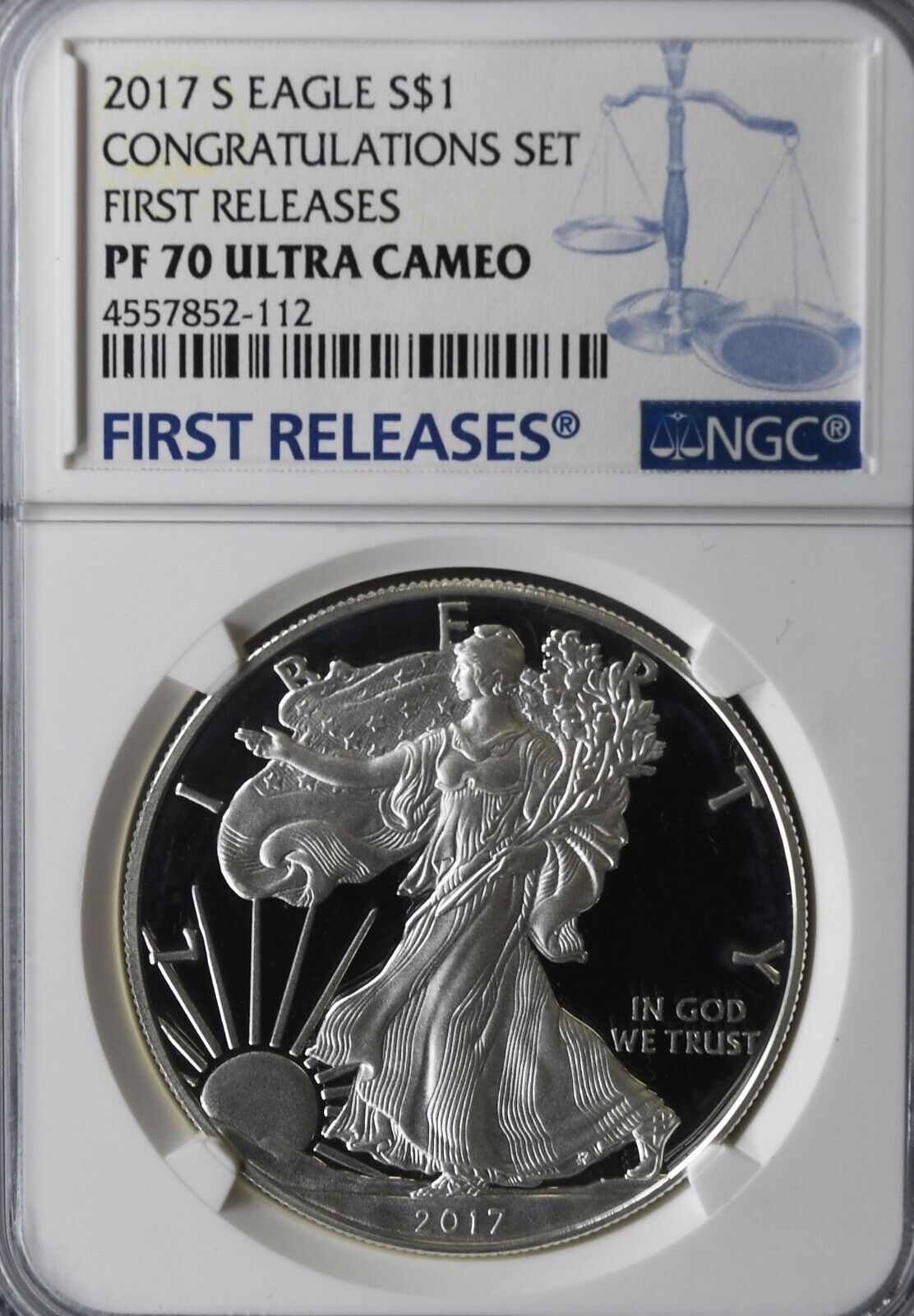 2017 S $1 Silver American Eagle NGC PF70 UC Proof First Release Congratulations