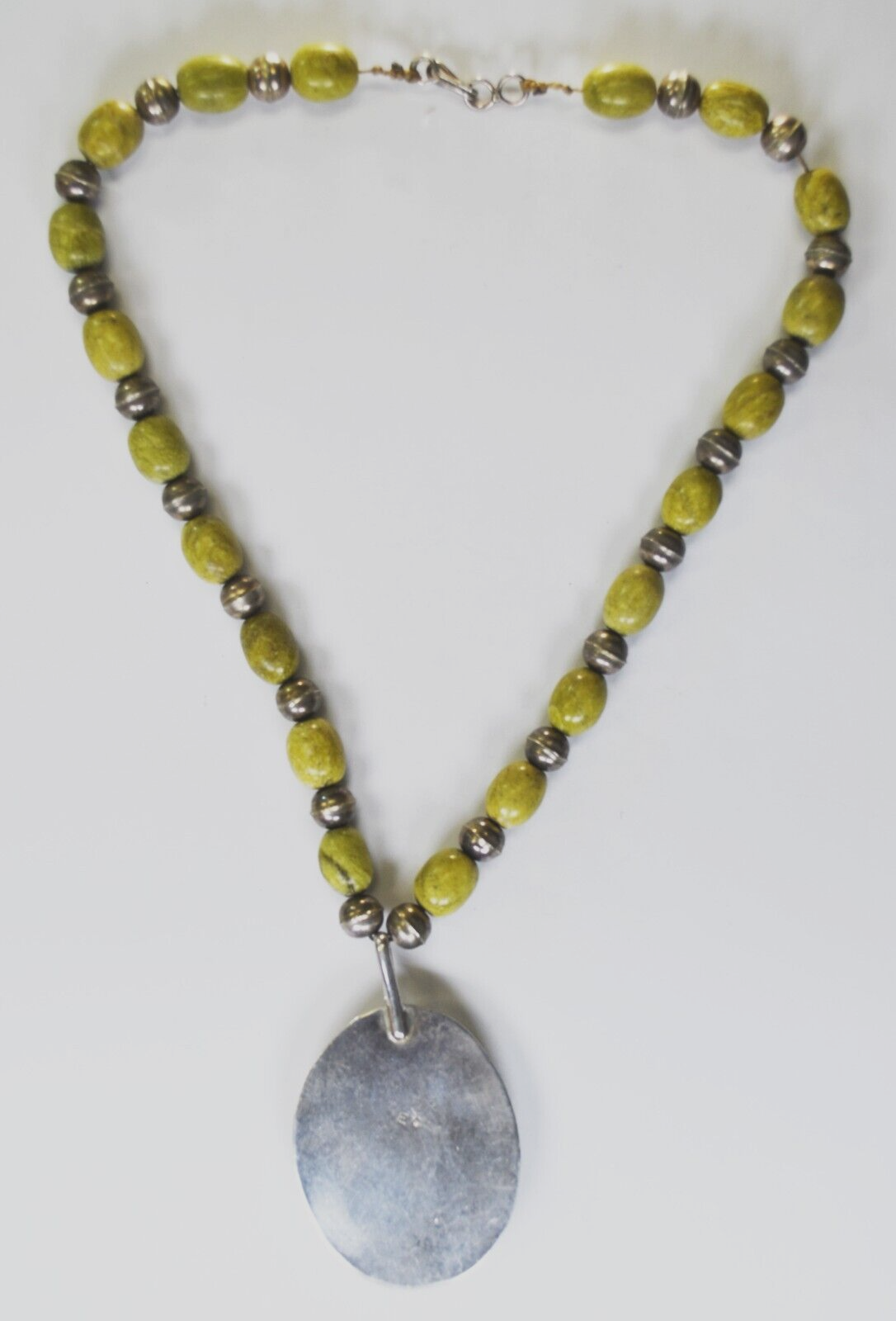 Sterling Eddie Chee Serpentine Olive Green 63mm Pendant & Necklace 17.5"