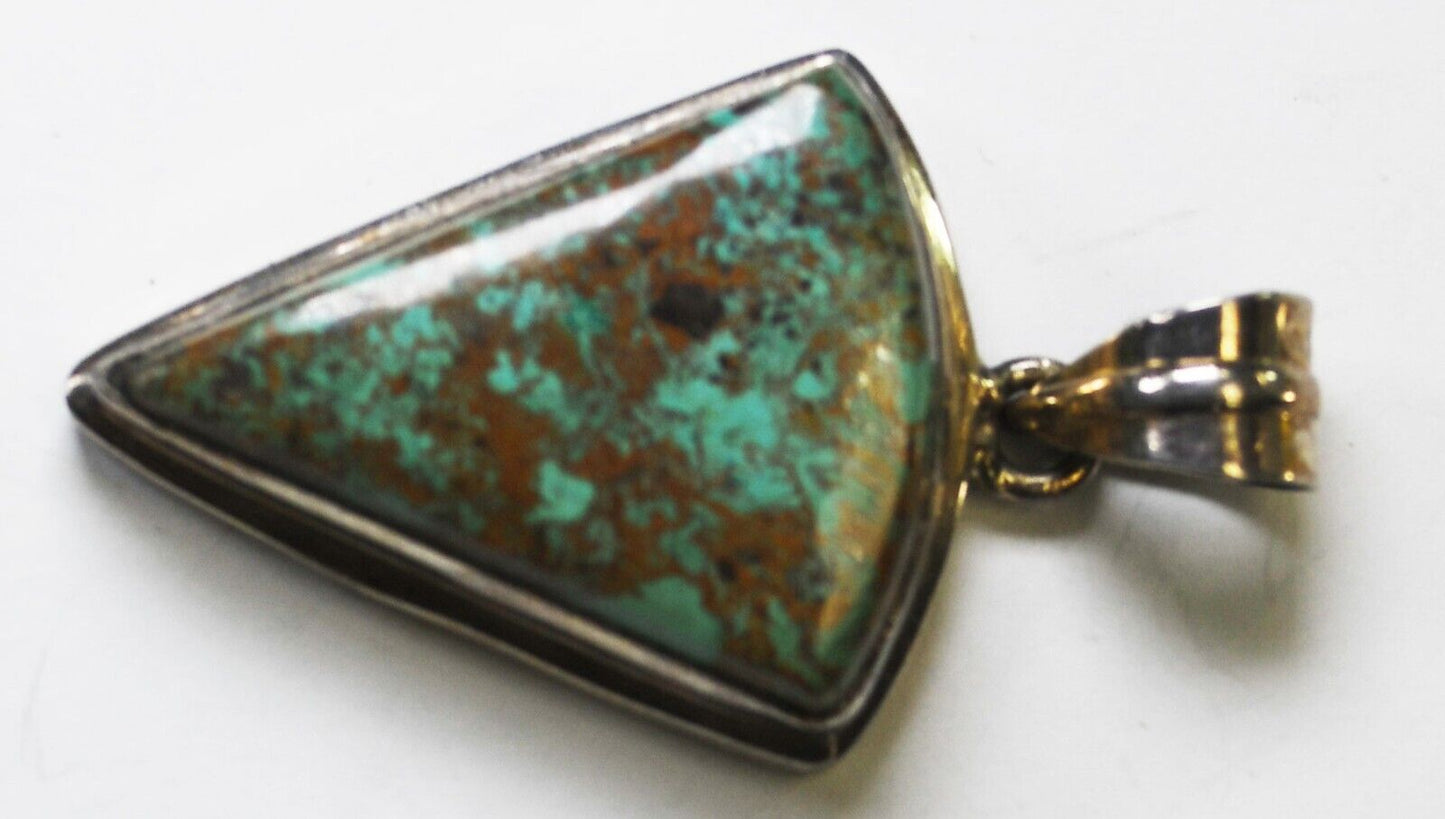 Sterling Silver Chrysocolla Triangular Sector Pendant 50mm x 28mm