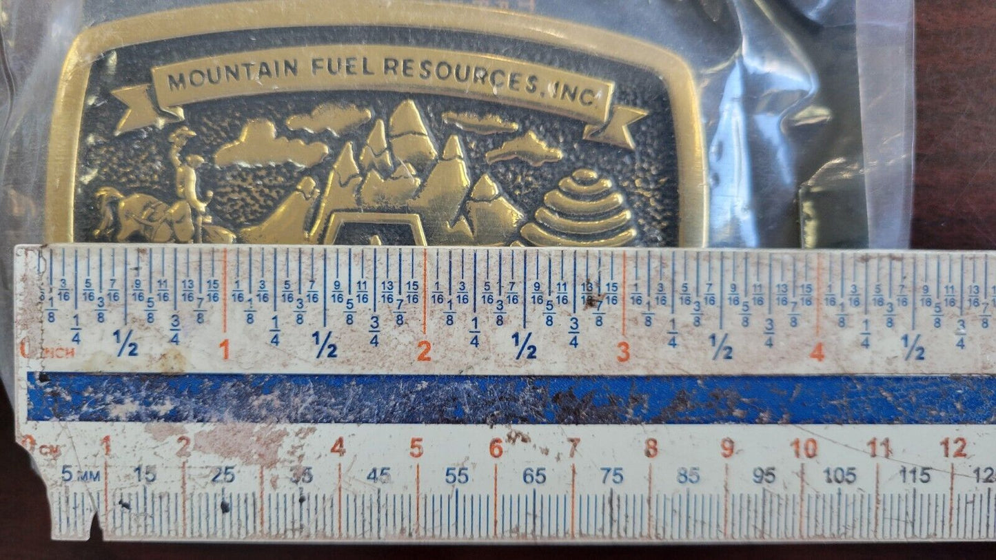 Vintage Mountain Fuel Resources Inc. Safety Award Belt Buckle Brass Questar