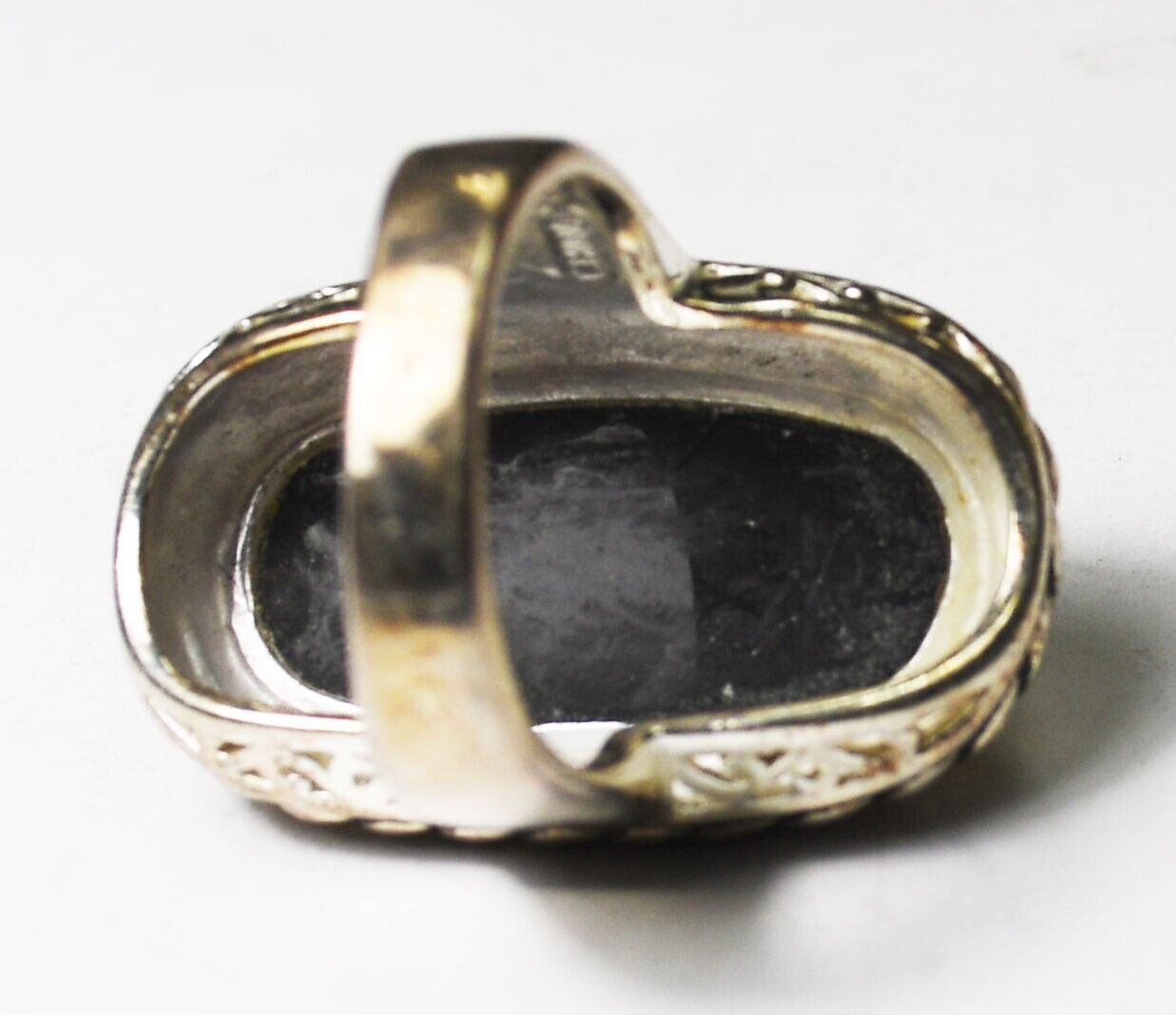 Sterling Silver Two Tone Faceted Onyx Ring 31mm Band Size 7