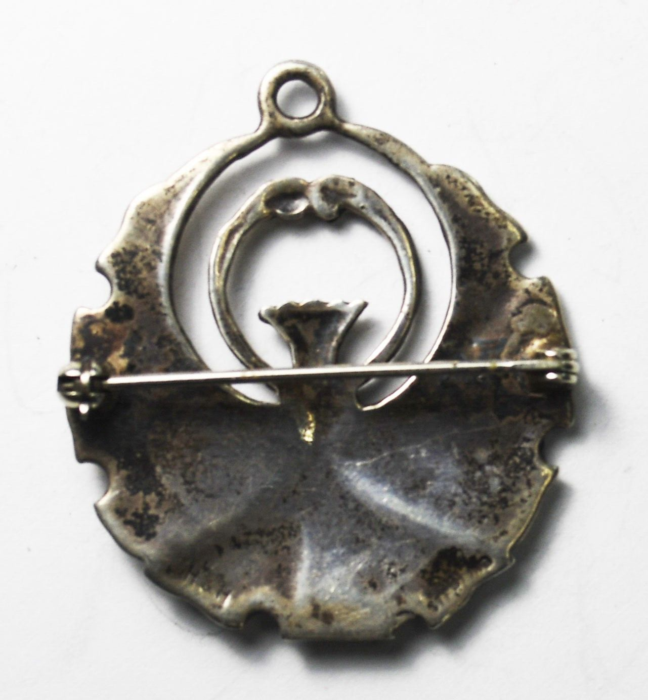 Sterling Silver Vintage H & H Scottish Thistle Round Brooch Pin Pendant