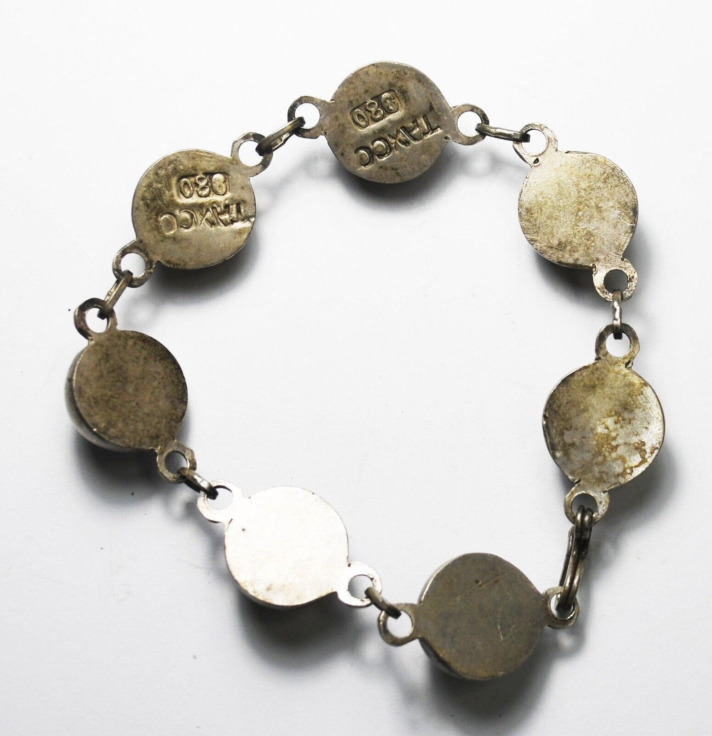 Sterling Silver Taxco 980 Round Domed Chain Bracelet 15mm 7-3/4" Wrist
