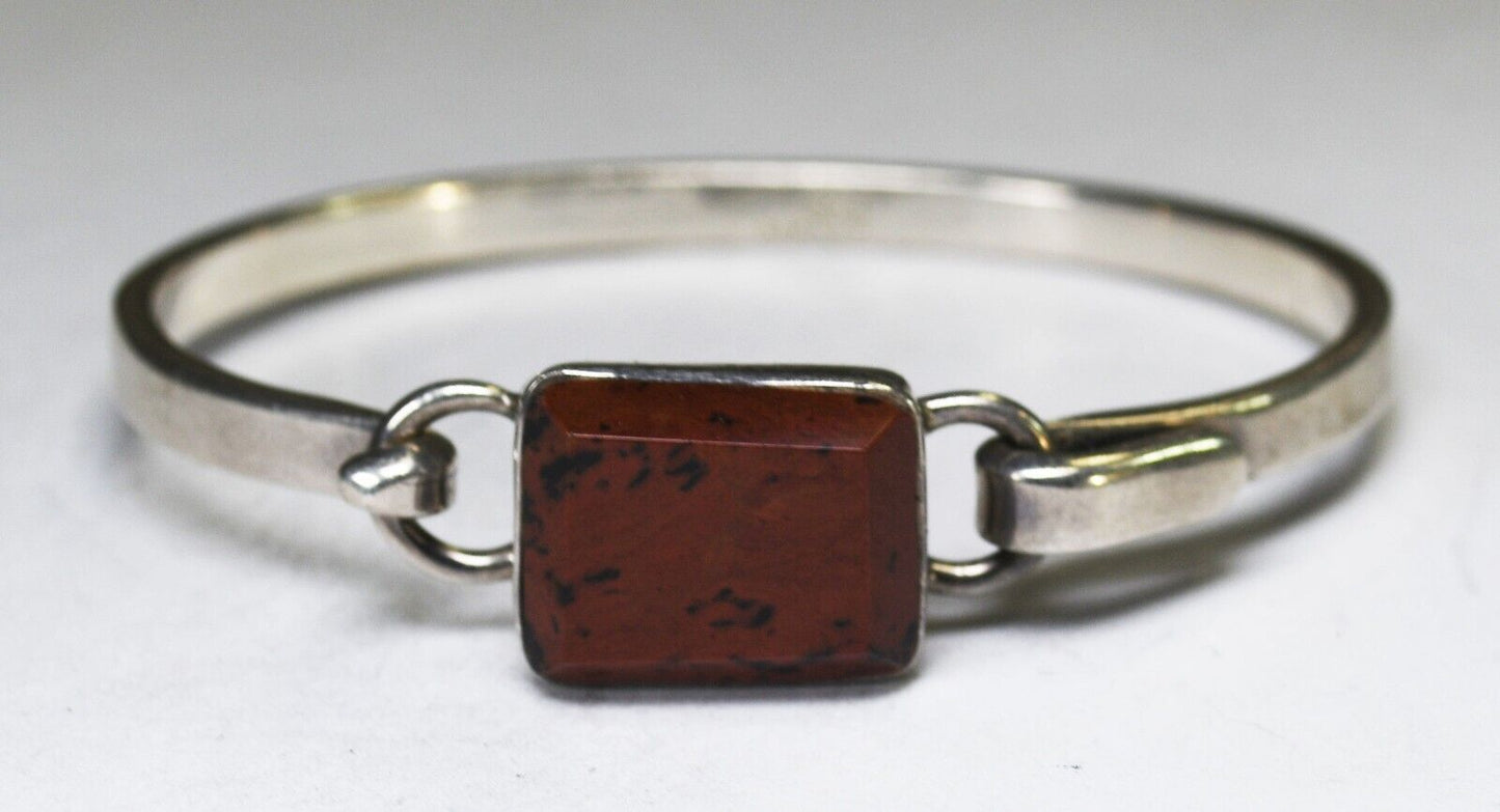 Sterling Silver Latch Hinged Rectangle Mahogany Obsidian Bangle Bracelet 15mm