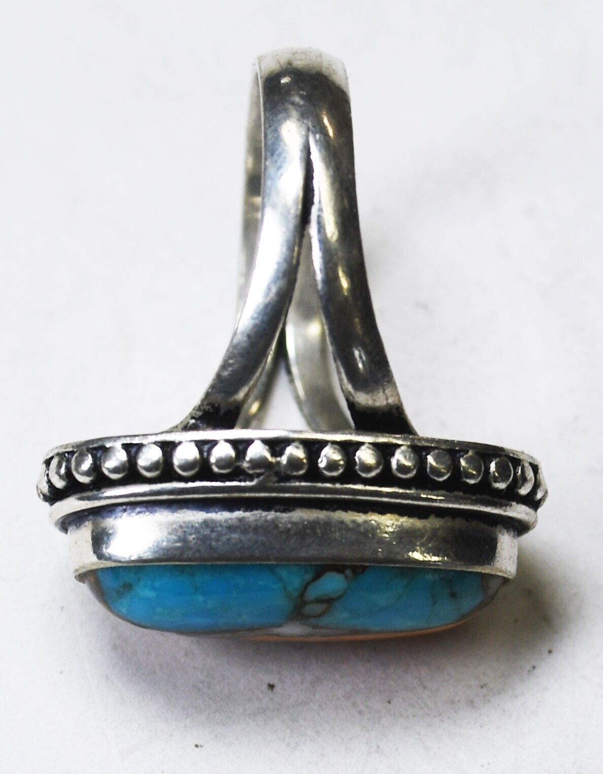 Sterling Silver Oval Turquoise Spiny Oyster Ring 24mm Size 8.5
