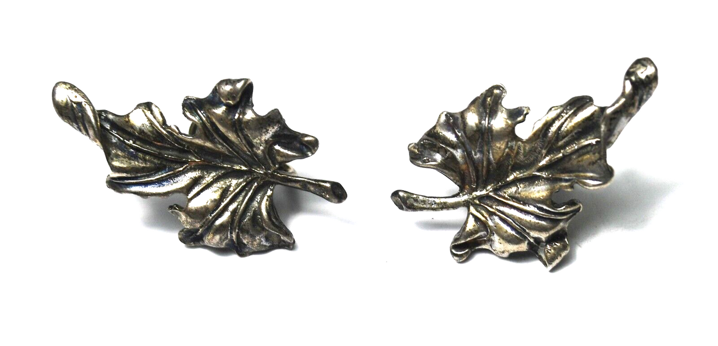 Sterling Silver Leaf Fall Foliage Screw Clip On Earrings 33mm x 21mm