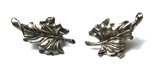 Sterling Silver Leaf Fall Foliage Screw Clip On Earrings 33mm x 21mm