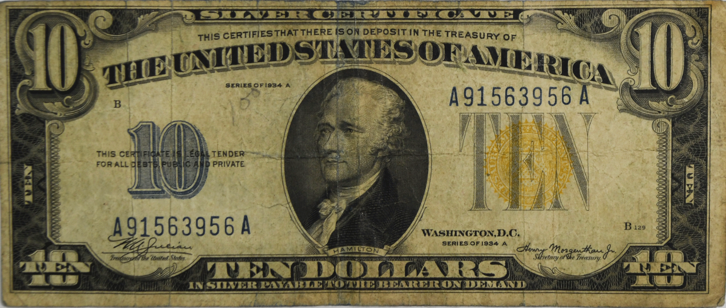 1934 A $10 Silver Certificate Note WWII Emergency Issue North Africa A91563956A