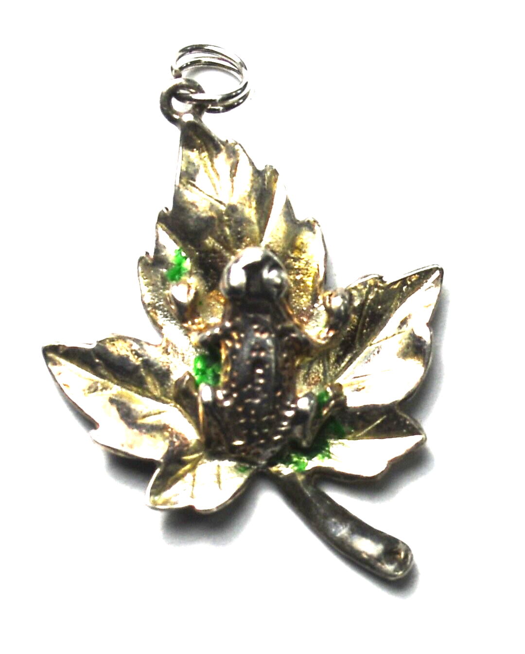 Sterling Silver Frog On Maple Leaf Charm Pendant 29mm x 22mm