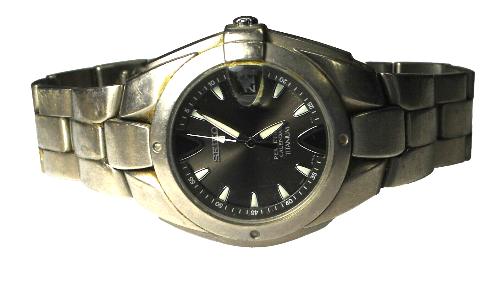 Men's Seiko Titanium Perpetual Calendar Gray 8F32-0049 Wristwatch