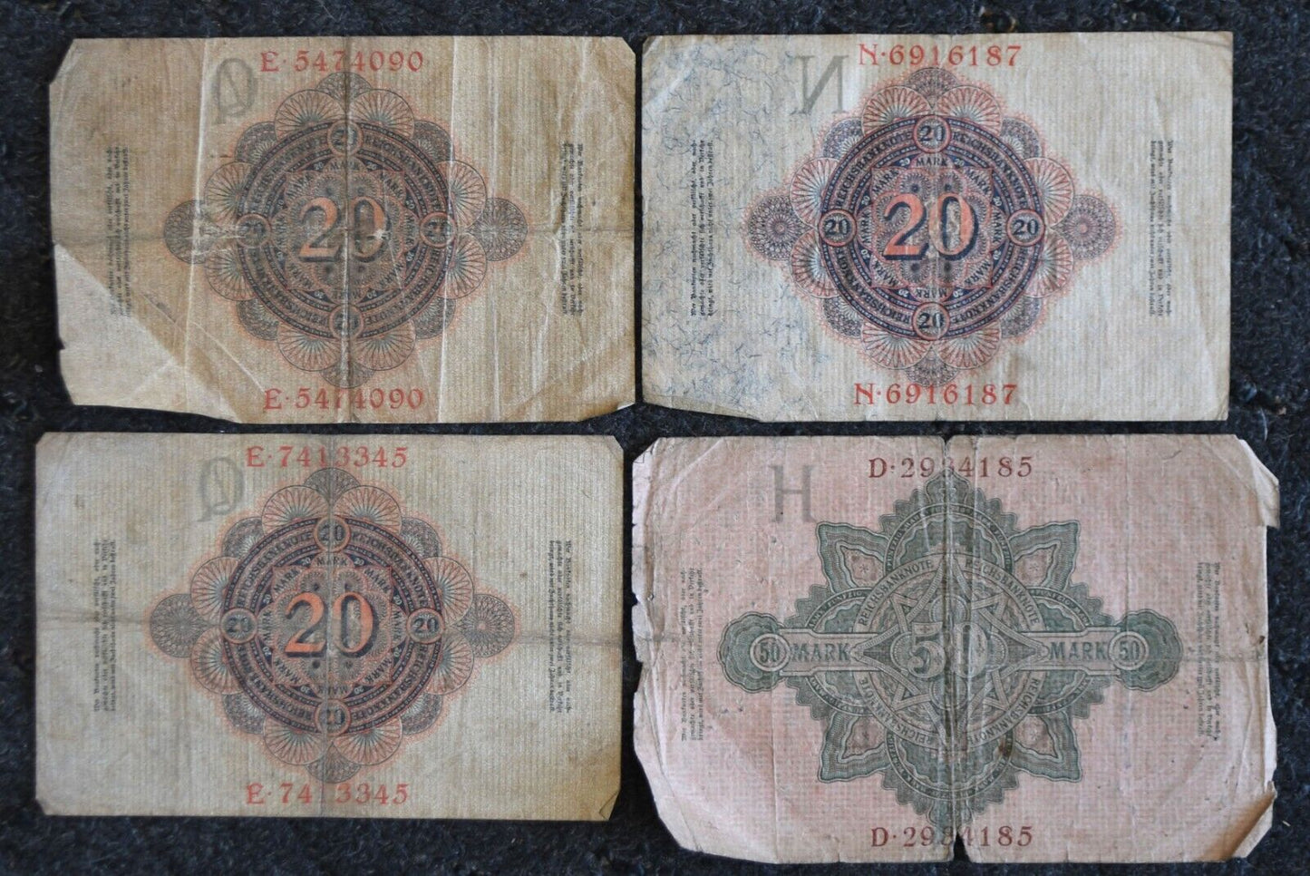 1910 & 1914 Germany 20 & 50 Mark Banknotes