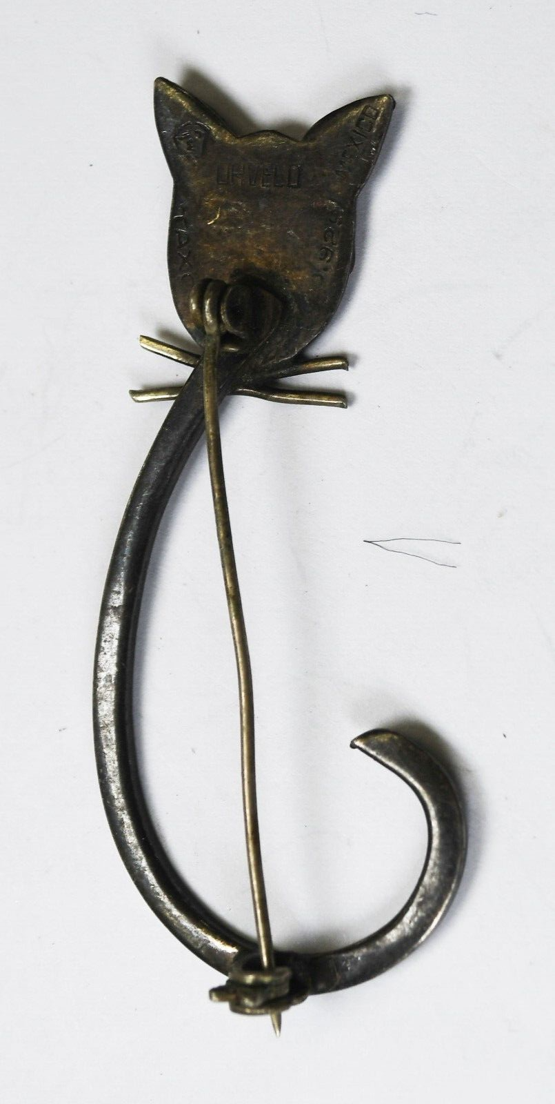 Sterling Silver Mexico Orvelo Cat Fishhook Brooch Pin 61mm x 24mm