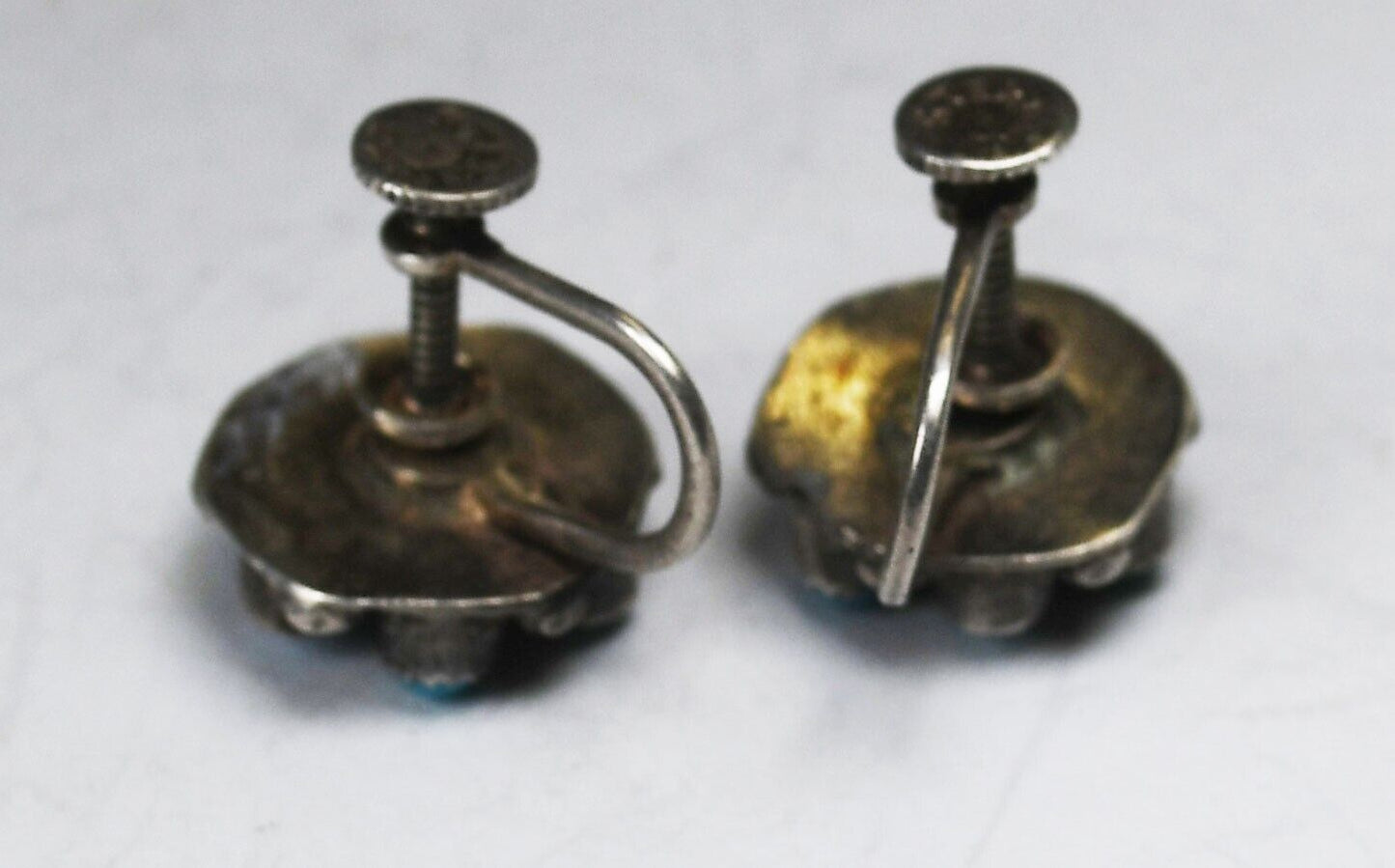 Sterling Vintage Turquoise Cluster Screw Clip On Earrings 12mm