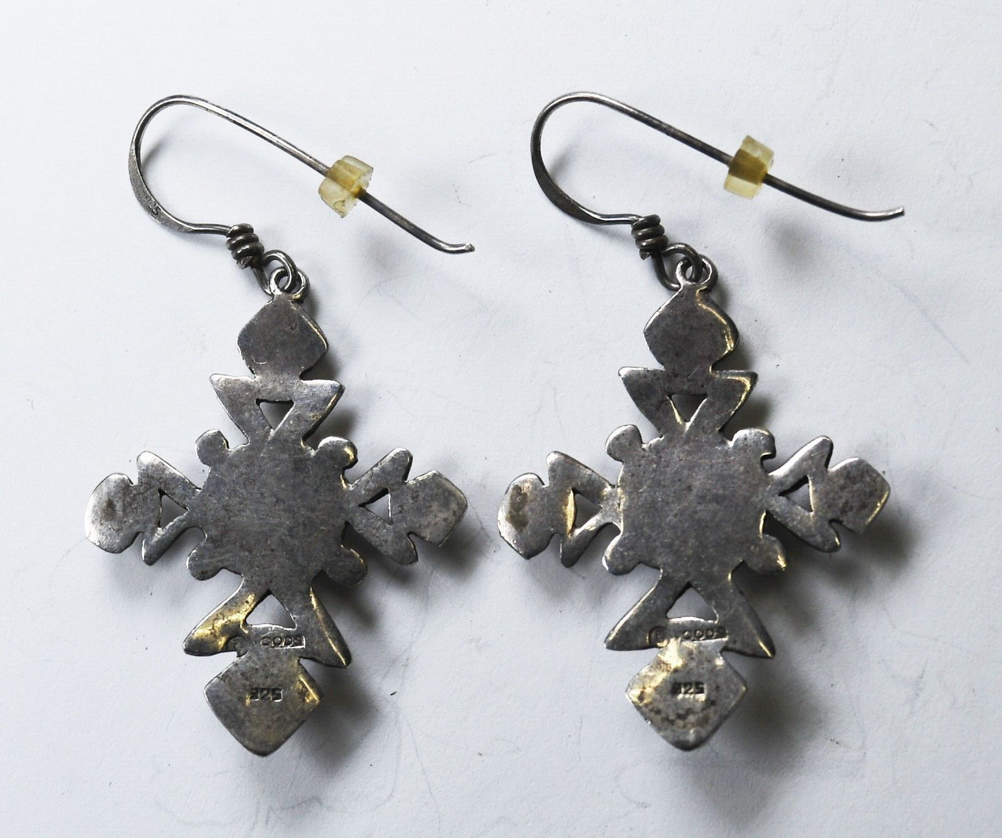 Sterling Silver Woods Turquoise Snowflake Cross Earrings 49mm x 28mm