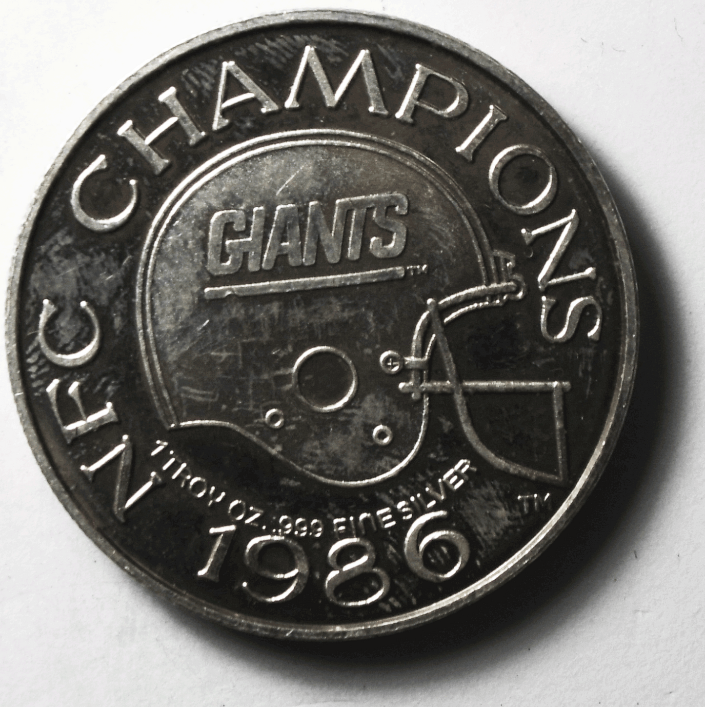 1986 New York Giants Stadium NFC Champions .999 1 ozt. Silver Round