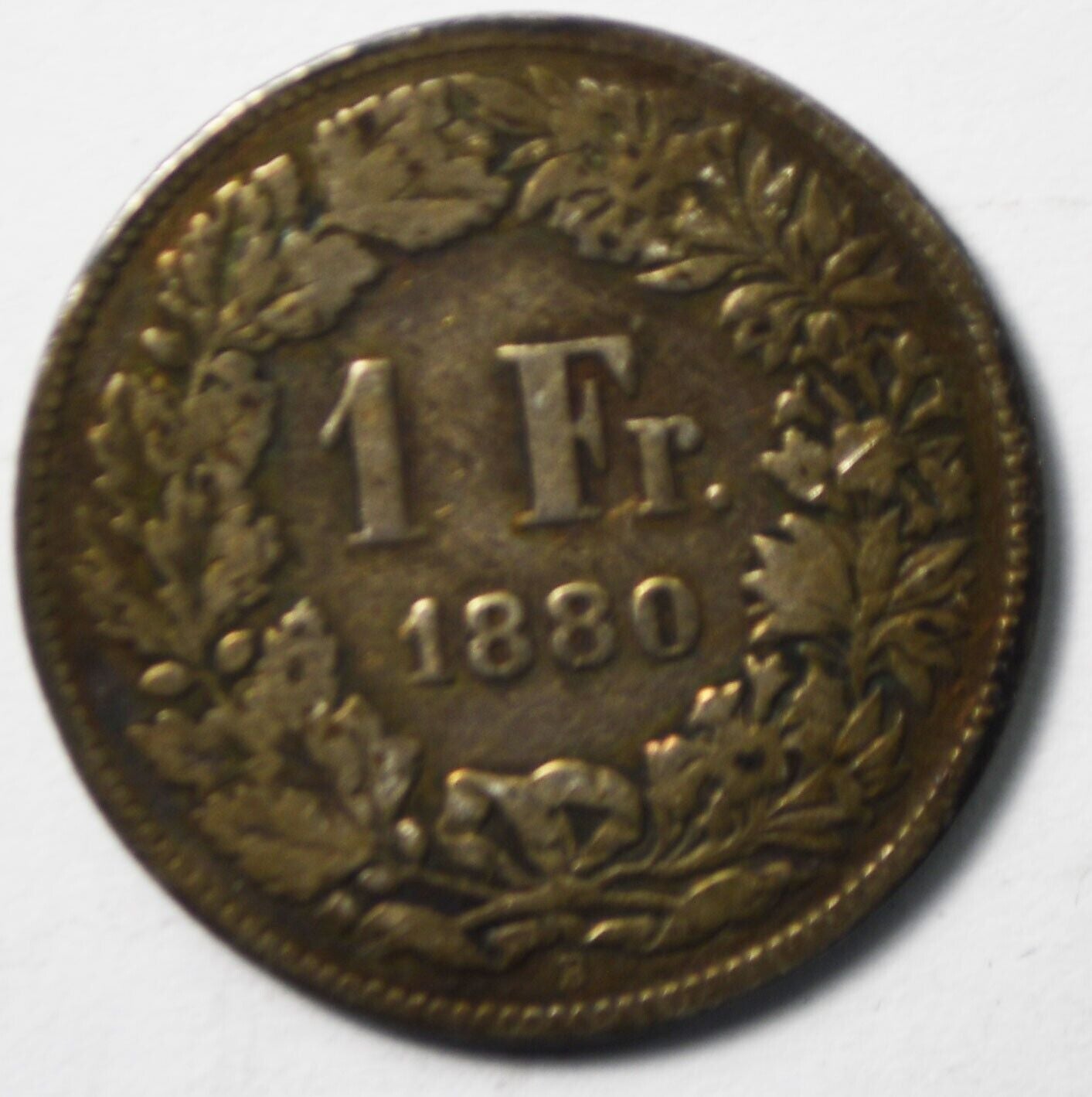 1880 B Switzerland One Franc Silver Coin KM# 24