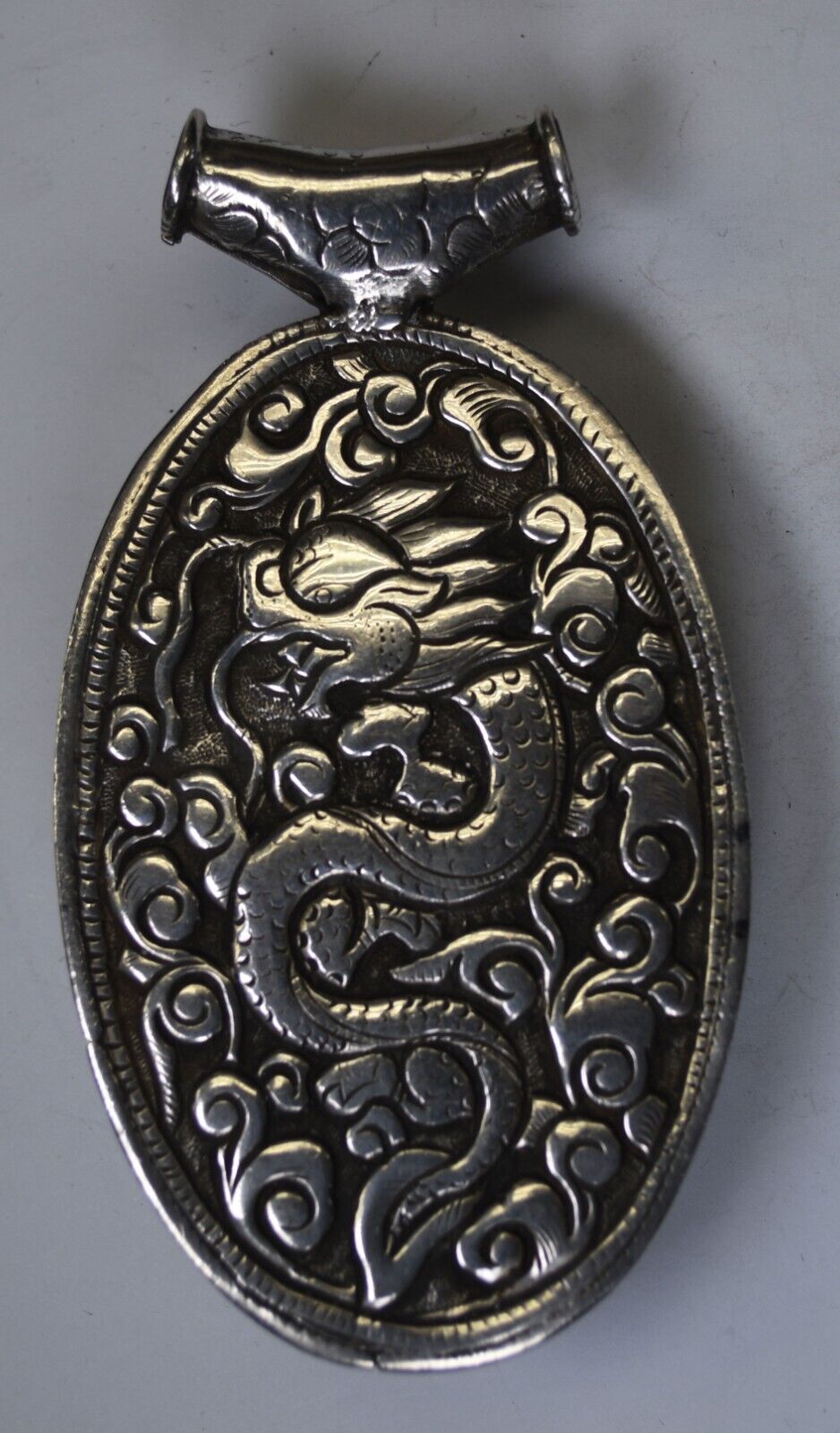Sterling Chrysocolla Large Reversible Slider Dragon Pendant 4" x 54mm Tibetan