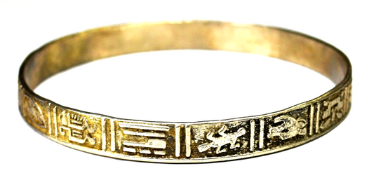 Sterling Silver Hieroglyphics Round Bangle Medium Bracelet 8mm
