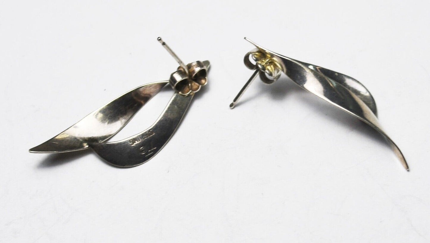 Sterling Silver TT Modernist Hoop Stud Earrings 32mm x 12mm