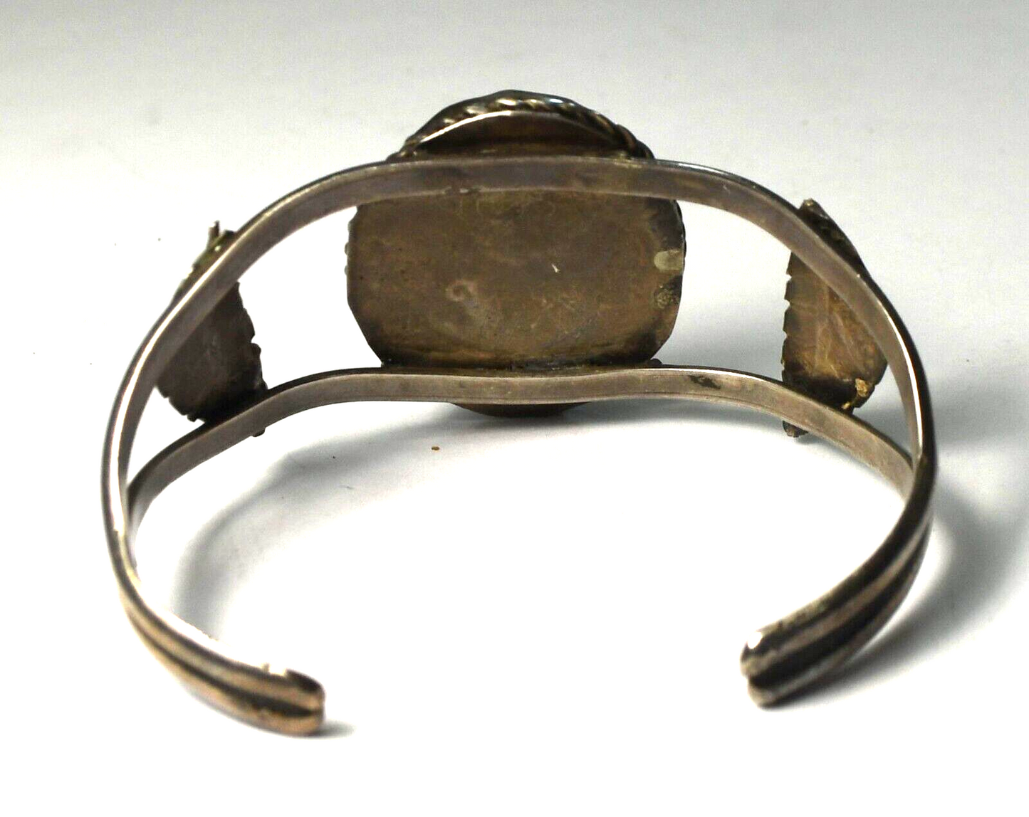 Sterling Silver Oval Jasper Leaf Edge Cuff 34mm Cuff Bracelet 5-3/4" Wrist