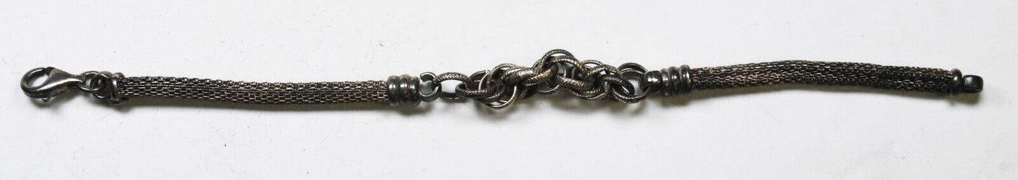 Sterling Silver Mesh Multi Hoop Center Chain Bracelet 8mm 7.5"