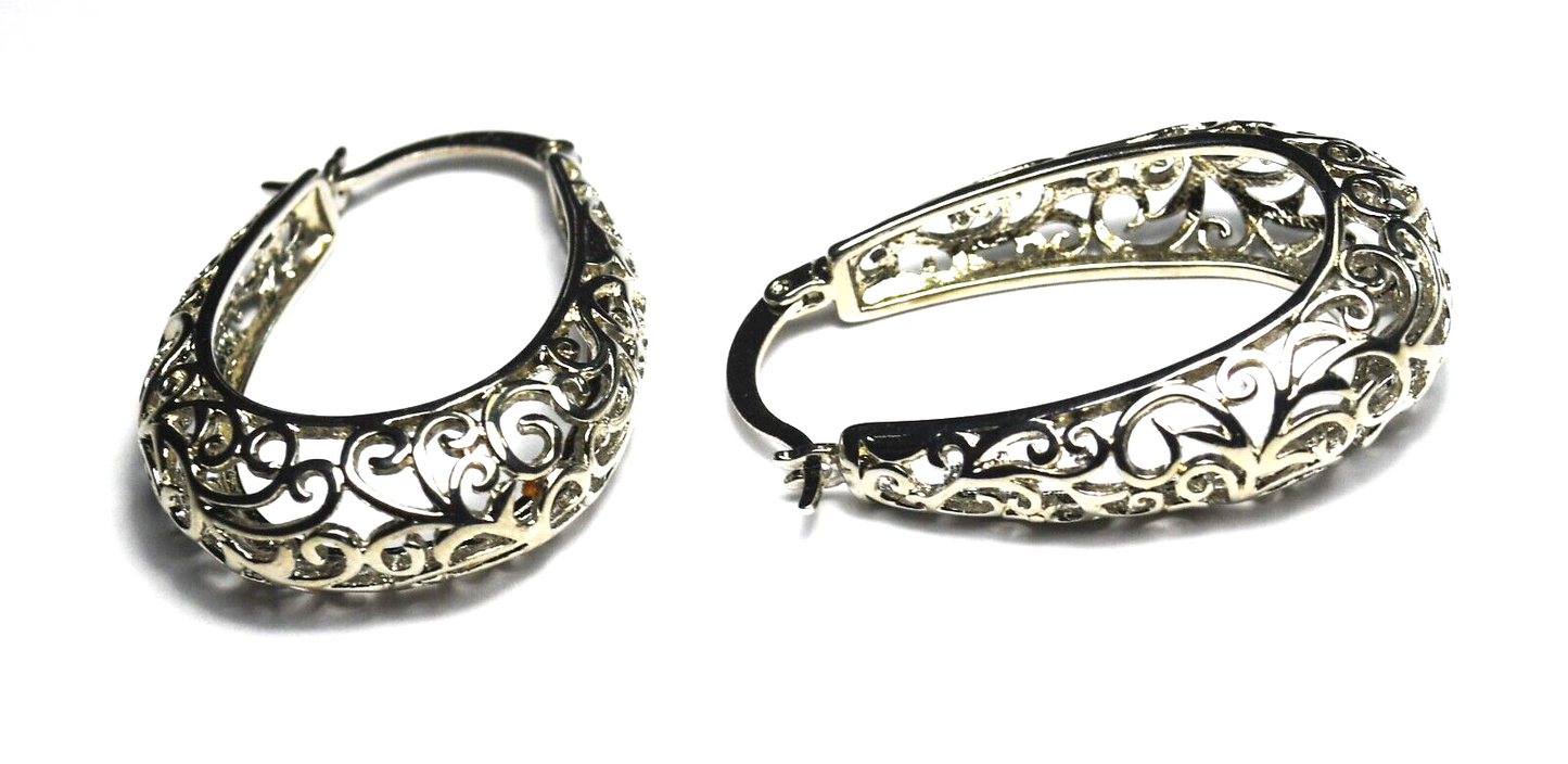 Sterling ATI Filigree Scroll Earrings 35mm x 24mm