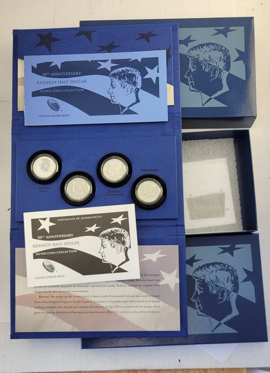 2014 Kennedy 50th Anniversary Silver Half Dollar 4 Coin Set Boxed w/COA