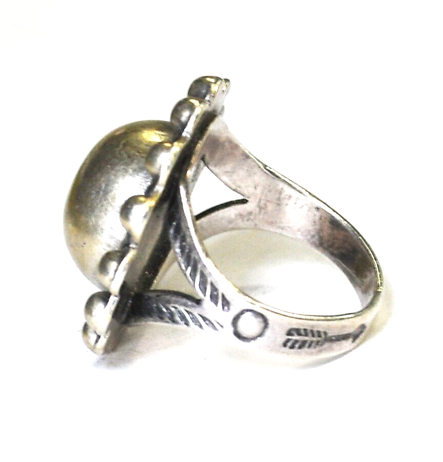 Vintage Sterling Round Dot Halo Arrow Band Flower Ring 22mm Size 5