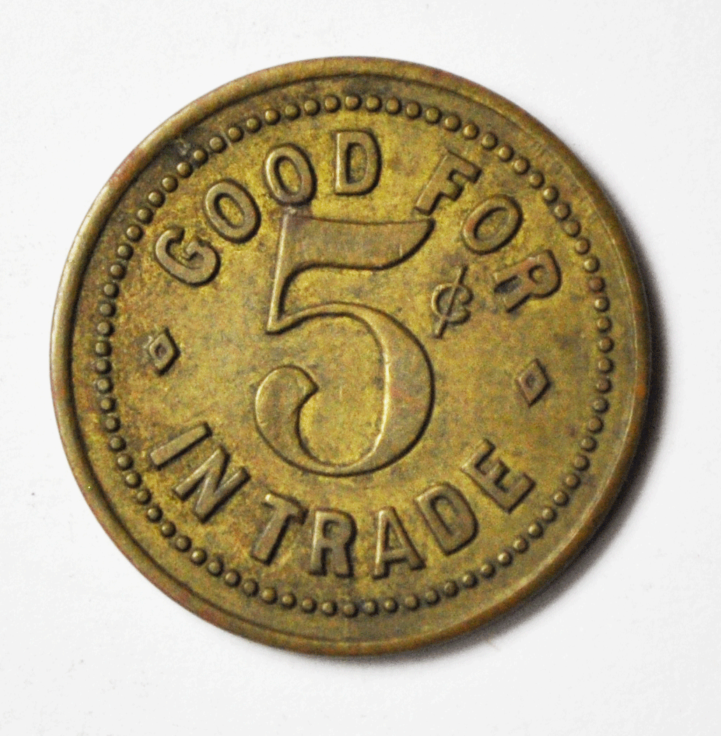 R Glenn Greer Cash Grocery Bakery R Glenn Greer New Boston Ill 5c Trade Token