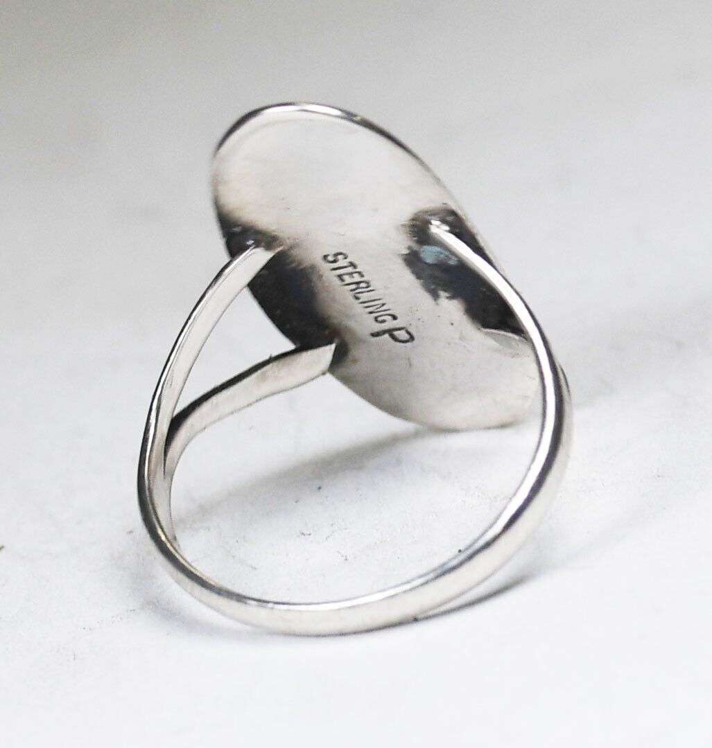 Sterling Silver Signed P Opal Shadow Box Oval Ring 24mm Size 6.5