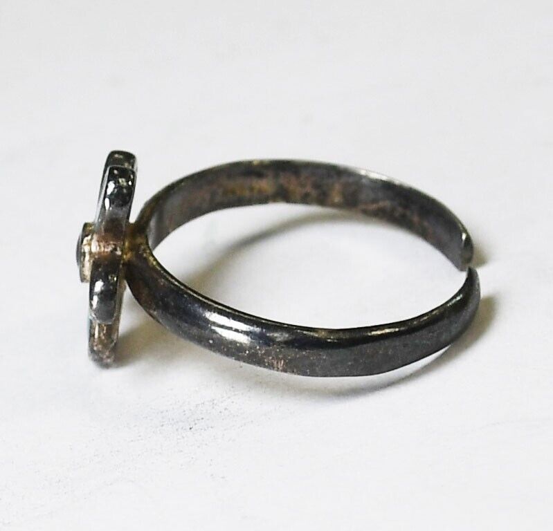 Sterling Silver Enameled 9mm Flower Toe Small Adjustable Ring Size 3.5