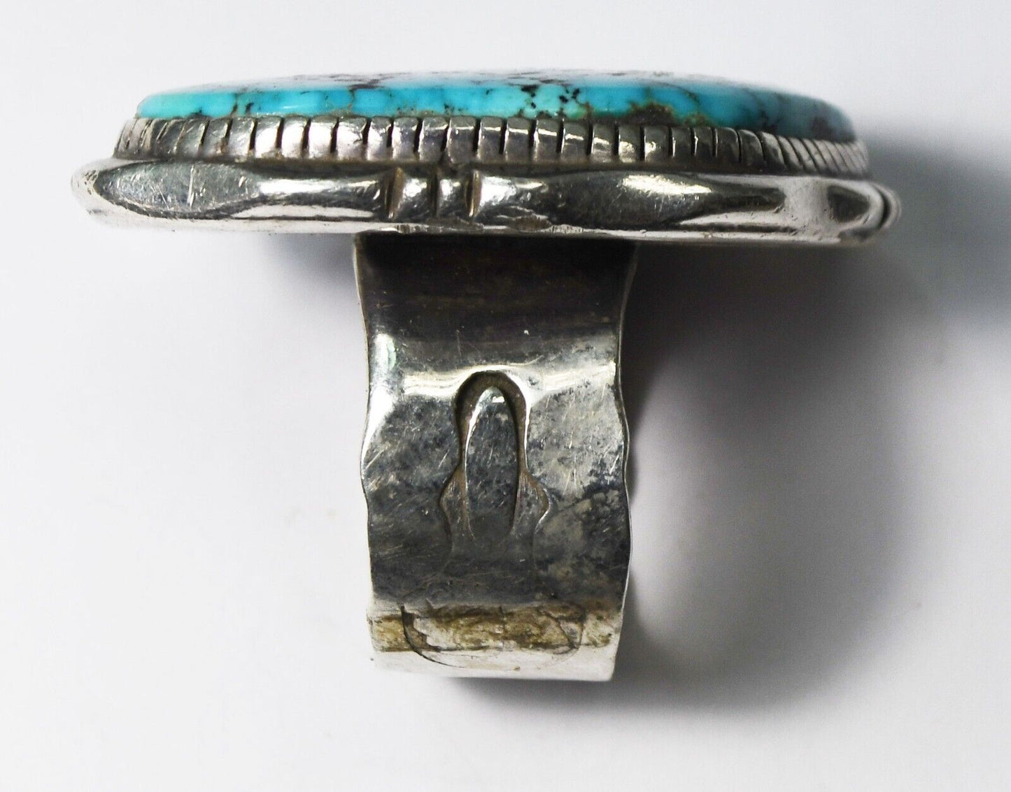 Sterling Silver Large Turquoise Ring 44mm Sun Size 11   30g Embossed Wide Band