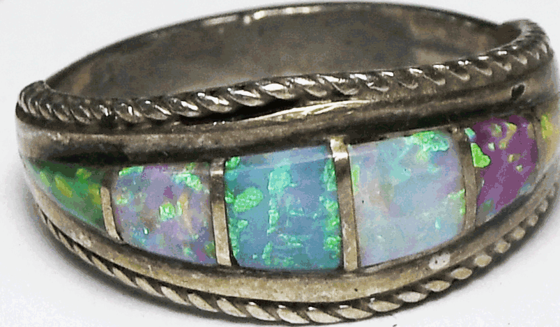 Sterling Silver M Lalio Multi Color Opal Ring 9mm Size 6-1/2