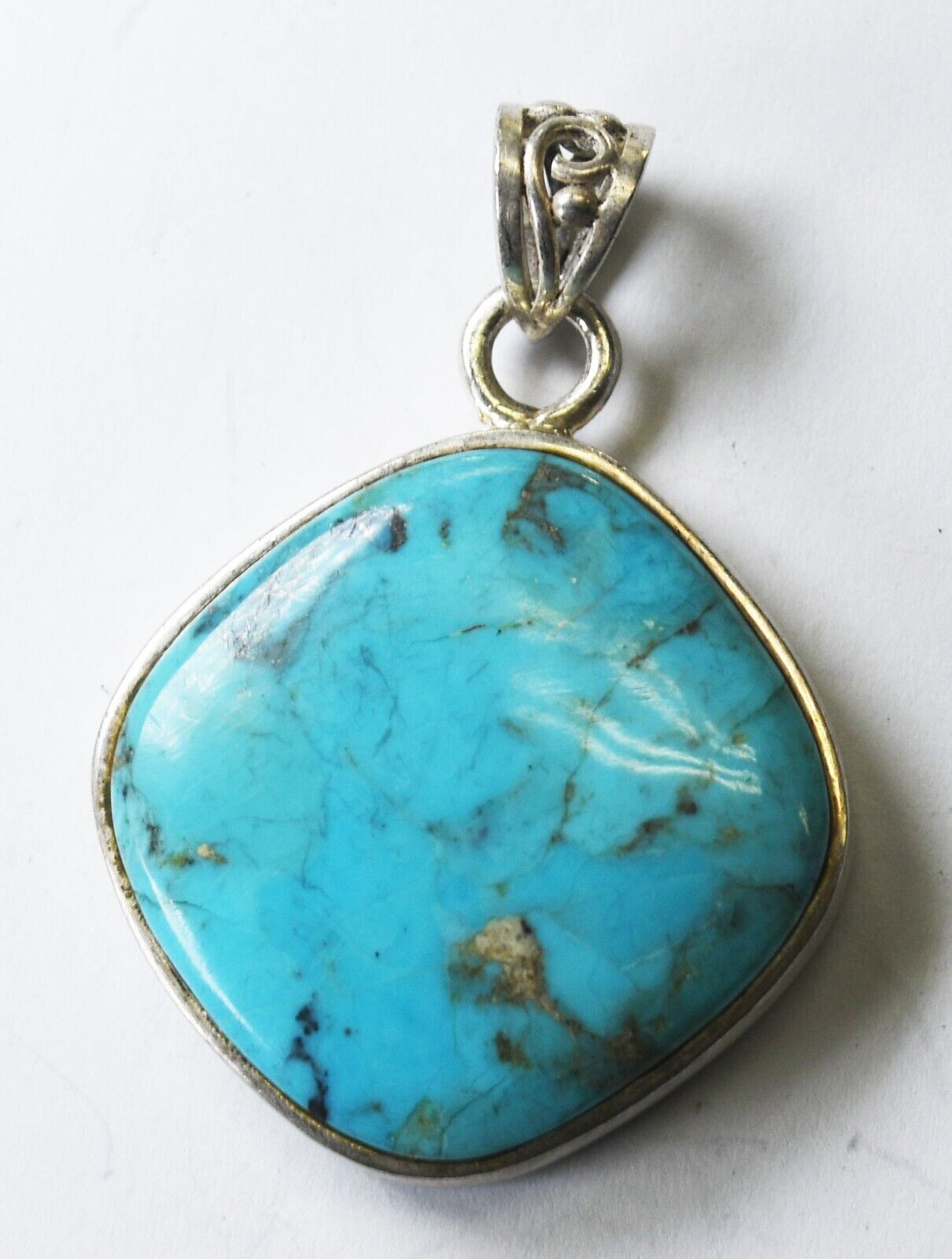 Sterling Silver NK Turquoise Rounded Square Pendant 47mm x 32mm