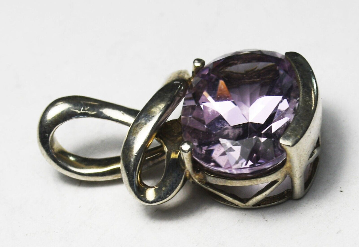 Sterling Silver Lace Bale Oval Purple Amethyst Pendant 30mm x 18mm