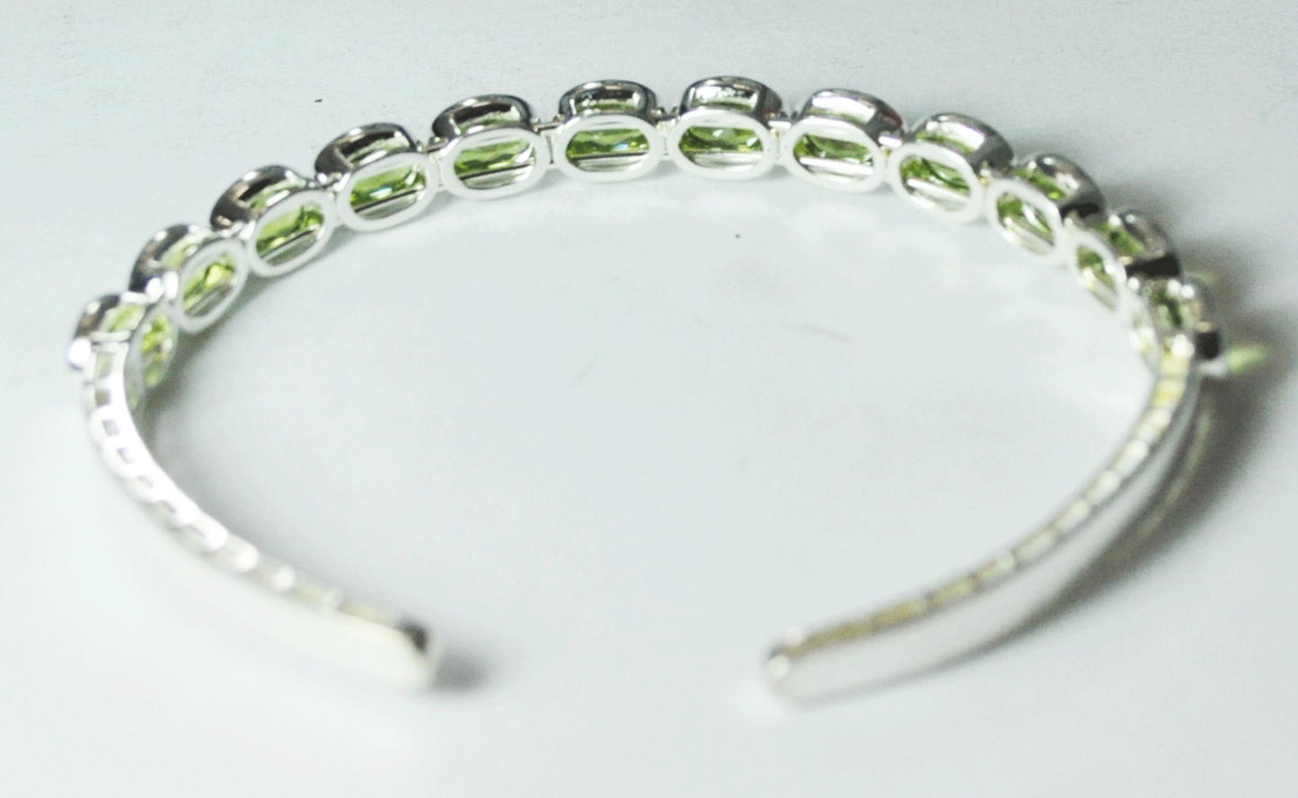 Sterling Silver PAJ Oval Green 12 CZ Single Row Cuff Bracelet 7mm 7" Wrist