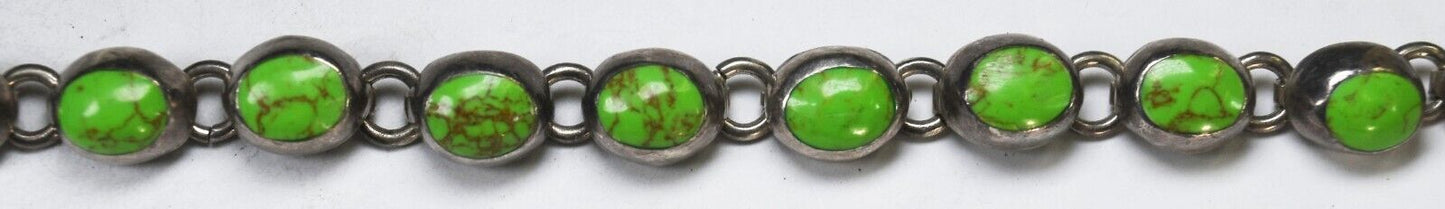 Sterling Silver Mexico Lime Green Dyed Howlite Bracelet 9mm 7.25"