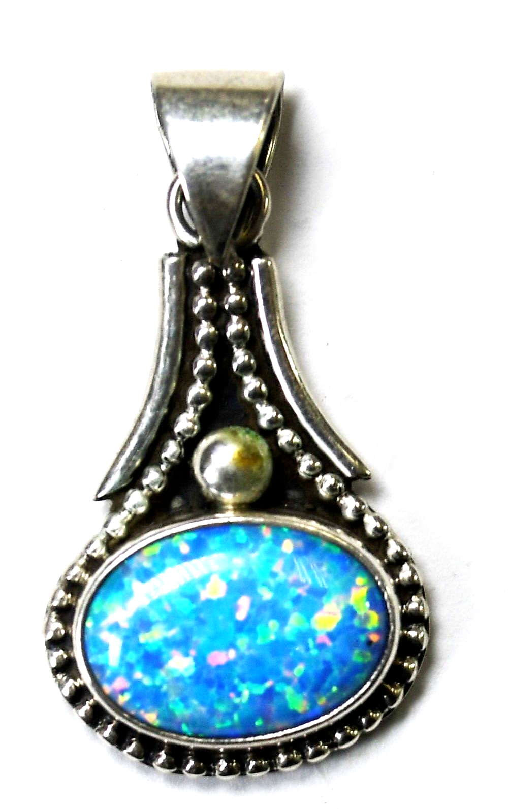 Sterling Silver Desert Rose Trading Blue Simulated Opal Pendant 35mm x 17mm