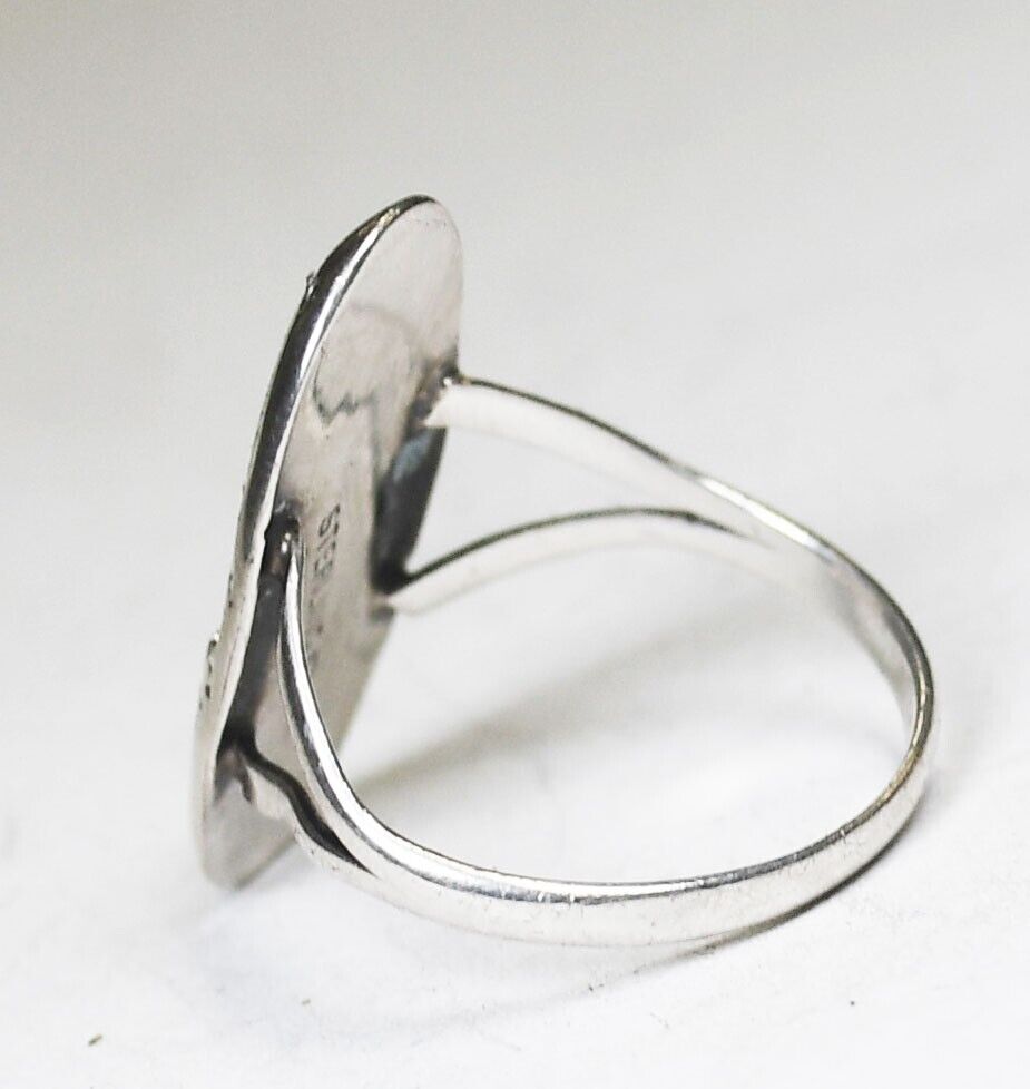 Sterling Silver Signed P Opal Shadow Box Oval Ring 24mm Size 6.5