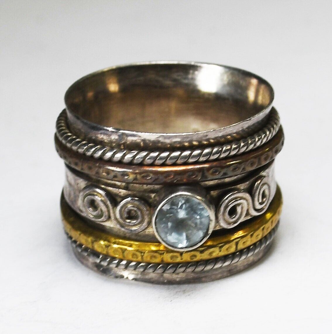 Sterling Silver Topaz Wide Two Tone 15mm Band Ring Size 8