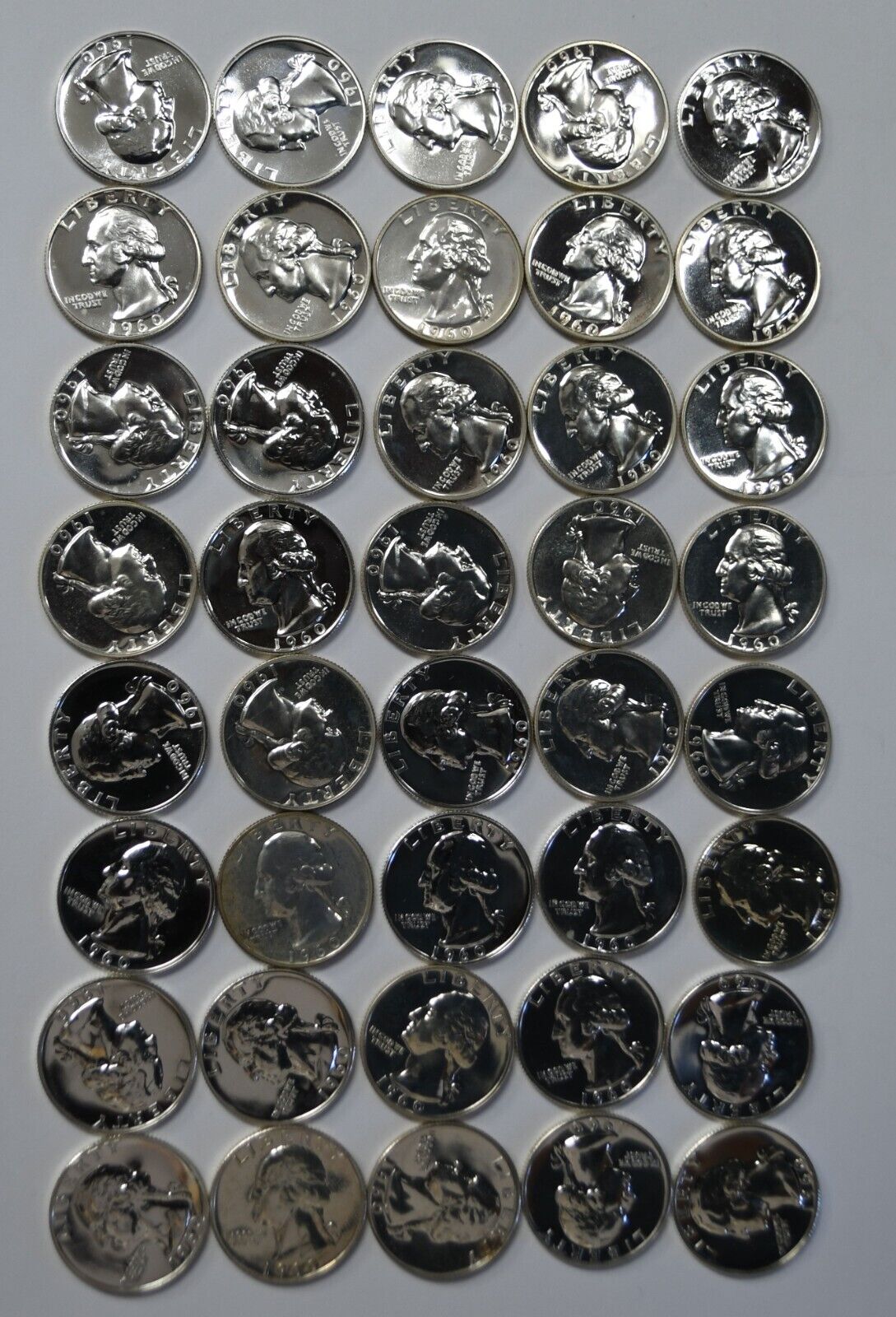 40pc Roll of 1960 25c Washington Silver Quarter Dollar Proof Coins