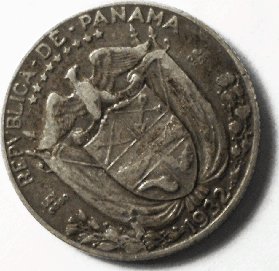 1932 Panama 1/4 Half Balboa Silver Coin KM# 11.1