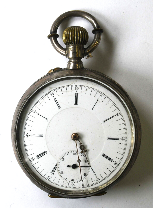 R Schmid 800 Fine Silver Machine Turned 53mm Case Swiss Pocket Watch